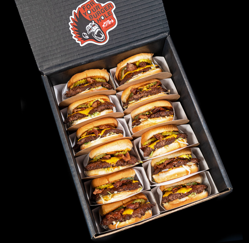 A big box of delicious killer burgers